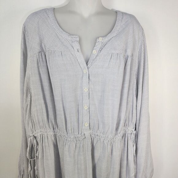 Lane Bryant Women Blouse Size 22/24 White Striped Illusion Collection Button Tie - Picture 3 of 10